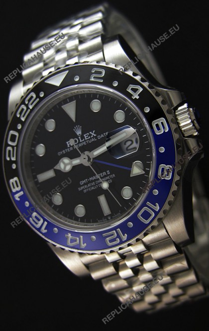 Rolex GMT Masters Batman Japanese Replica Movement Watch in Jubilee Strap 