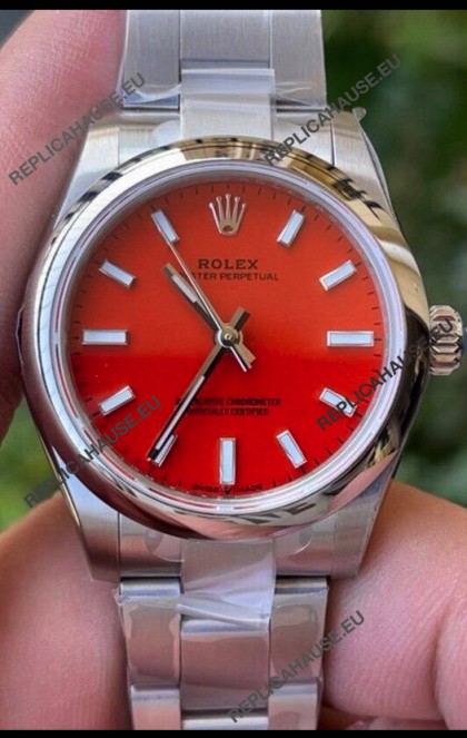 Rolex Oyster Perpetual REF#277200 31MM Swiss Movement Swiss Replica Red Dial 904L Steel 1:1 Mirror Replica Watch