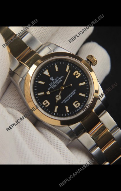 Rolex Explorer I Japanese Movement Replica Watch in Two Tone Black Dial 36MM