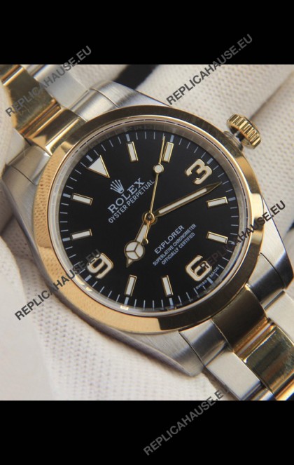 Rolex Explorer I Japanese Movement Replica Watch in Two Tone Black Dial 39MM
