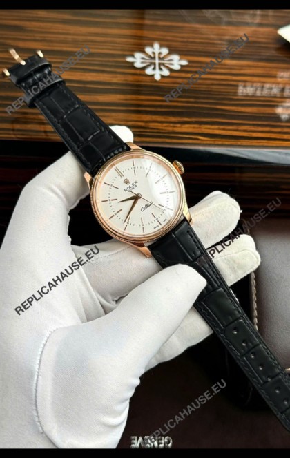 Rolex Cellini Date Ref#50505 Replica 1:1 Mirror Rose Gold Steel White Dial Watch 