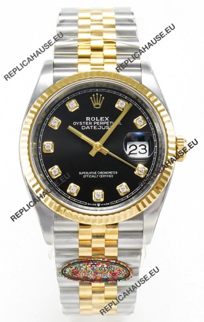 Rolex Super Clone Datejust ETA 3235 Movement 36MM Two Tone Yellow Gold Swiss Black Dial Watch