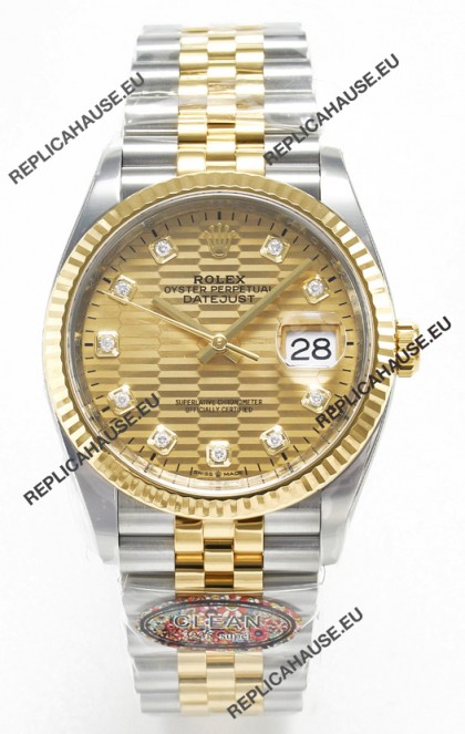Rolex Super Clone Datejust ETA 3235 Movement 36MM Two Tone Yellow Gold Swiss Fluted Dial