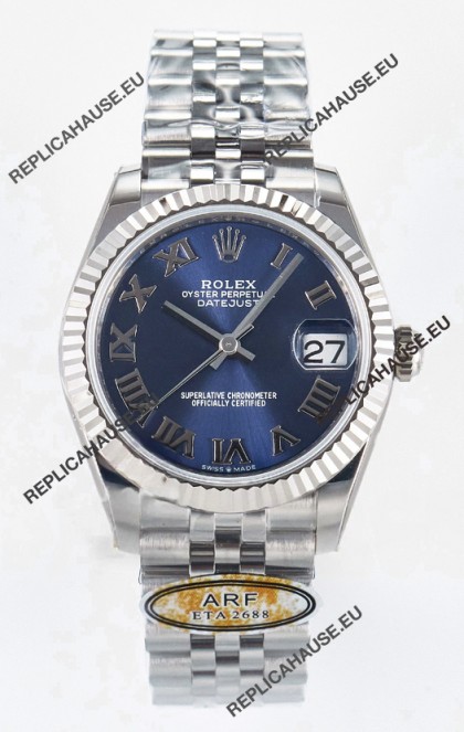 Rolex Super Clone Datejust ETA 2688 Movement 31MM Stainless Steel Blue Roman Dial Watch 