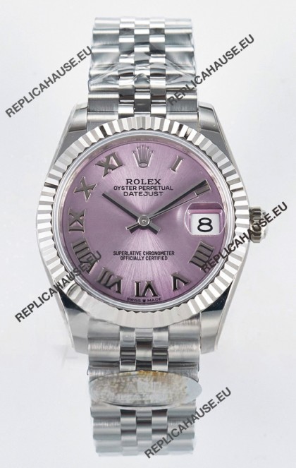 Rolex Super Clone Datejust ETA 2688 Movement 31MM Stainless Steel Pink Roman Dial Watch 