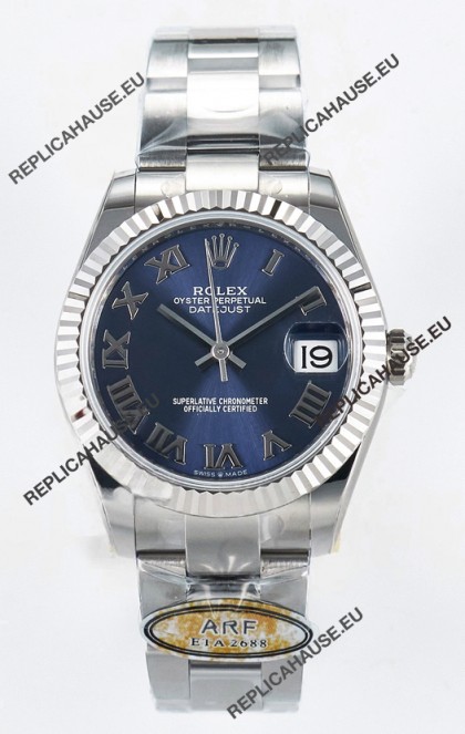 Rolex Super Clone Datejust ETA 2688 Movement 31MM Stainless Steel Blue Roman Dial Watch 