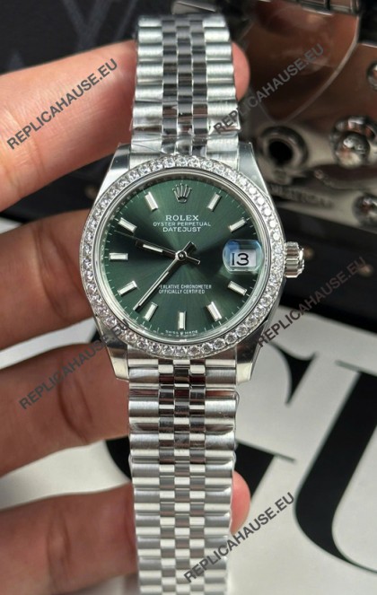 Rolex Super Clone Datejust ETA 2688 Movement 31MM Stainless Steel Case Green Dial Watch