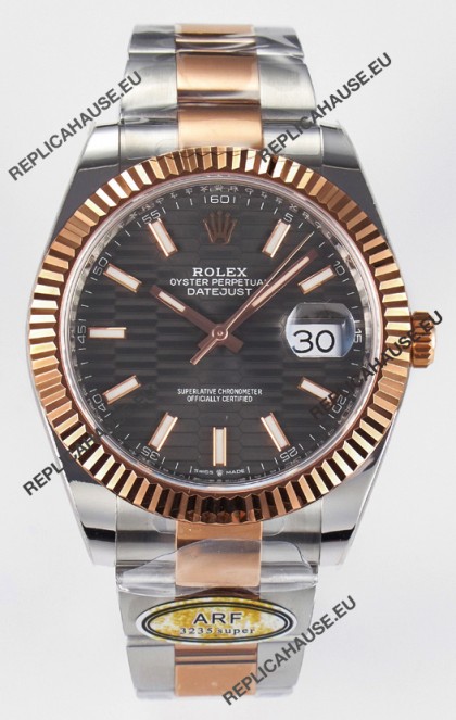 Rolex Super Clone Datejust ETA 3235 Movement 41MM Two Tone Rose Gold Plating Fluted Dial Watch
