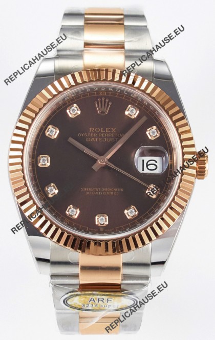 Rolex Super Clone Datejust ETA 3235 Movement 41MM Two Tone Rose Gold Plating Brown Dial Watch
