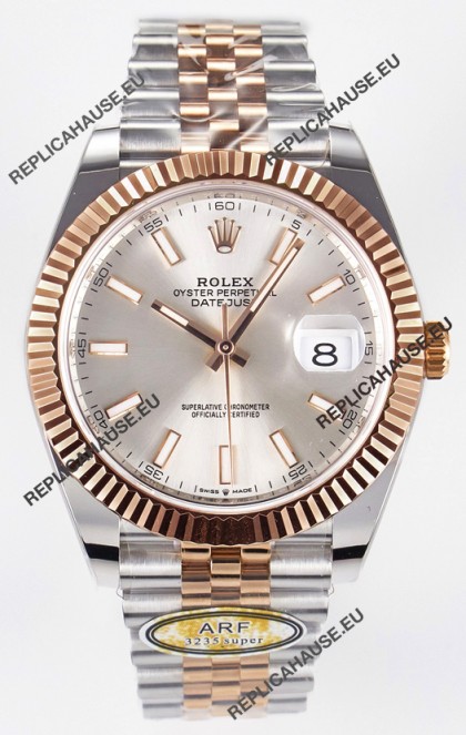 Rolex Super Clone Datejust ETA 3235 Movement 41MM Two Tone Rose Gold Plating Steel Dial Watch