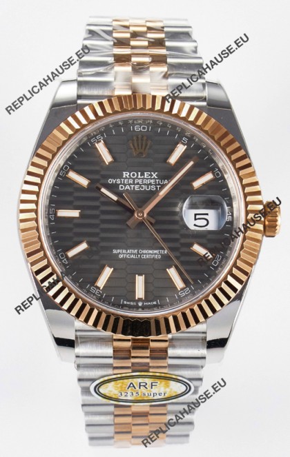 Rolex Super Clone Datejust ETA 3235 Movement 41MM Two Tone Rose Gold Plating Fluted Dial Watch