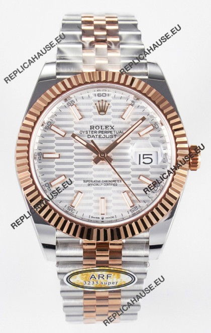 Rolex Super Clone Datejust ETA 3235 Movement 41MM Two Tone Rose Gold Plating Fluted Dial Watch