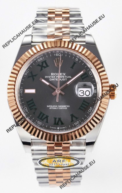 Rolex Super Clone Datejust ETA 3235 Movement 41MM Two Tone Rose Gold Plating Roman Dial Watch