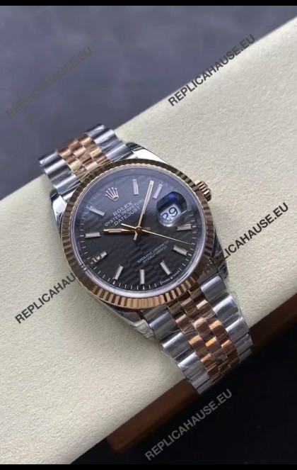 Rolex Super Clone Datejust ETA 3235 Movement 36MM Two Tone Yellow Gold Grey Fluted Dial Watch