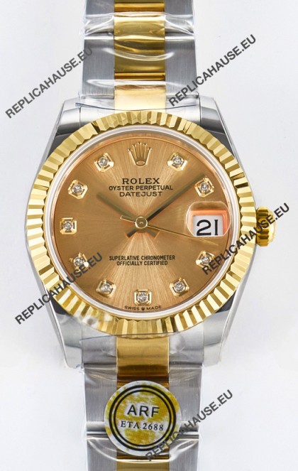 Rolex Super Clone Datejust ETA 2688 Movement 31MM Two Tone Yellow Gold Swiss Gold Dial