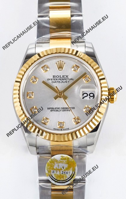 Rolex Super Clone Datejust ETA 2688 Movement 31MM Two Tone Yellow Gold Swiss Silver Dial