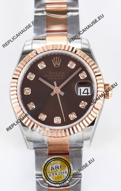 Rolex Super Clone Datejust ETA 2688 Movement 31MM Two Tone Rose Gold Swiss Brown Dial