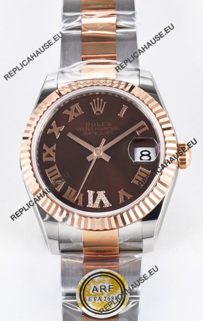 Rolex Super Clone Datejust ETA 2688 Movement 31MM Two Tone Rose Gold Swiss Brown Dial