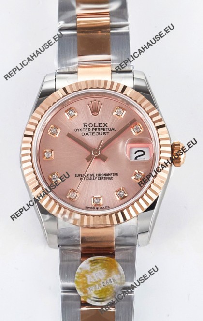 Rolex Super Clone Datejust ETA 2688 Movement 31MM Two Tone Rose Gold Casing and Dial 