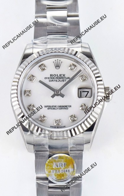 Rolex Super Clone Datejust ETA 2688 Movement 31MM Stainless Steel Pearl Dial Watch 