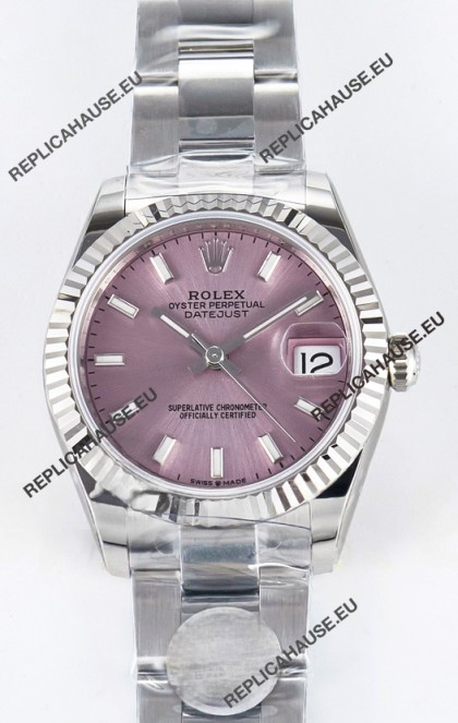 Rolex Super Clone Datejust ETA 2688 Movement 31MM Stainless Steel Pink Dial Watch 
