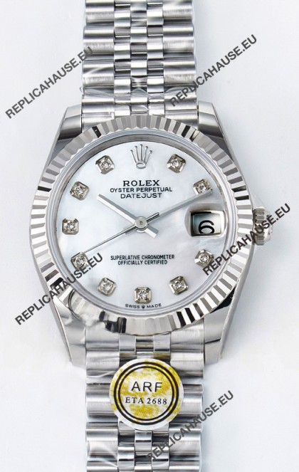 Rolex Super Clone Datejust ETA 2688 Movement 31MM Stainless Steel Pearl Dial Watch 
