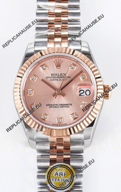 Rolex Super Clone Datejust ETA 2688 Movement 31MM Two Tone Rose Gold Swiss Champange Dial