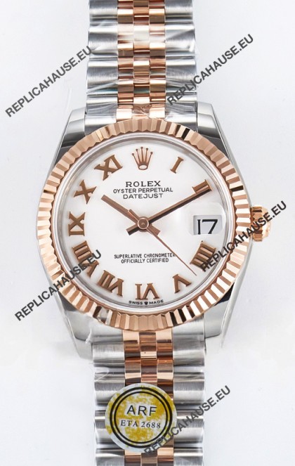Rolex Super Clone Datejust ETA 2688 Movement 31MM Two Tone Rose Gold Swiss White Dial