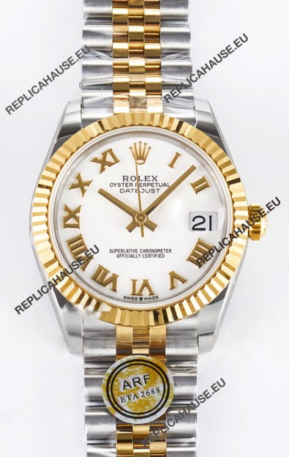 Rolex Super Clone Datejust ETA 2688 Movement 31MM Two Tone Yellow Gold Swiss White Dial
