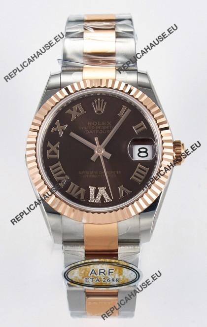 Rolex Super Clone Datejust ETA 2688 Movement 31MM Two Tone Rose Gold Swiss Brown Dial
