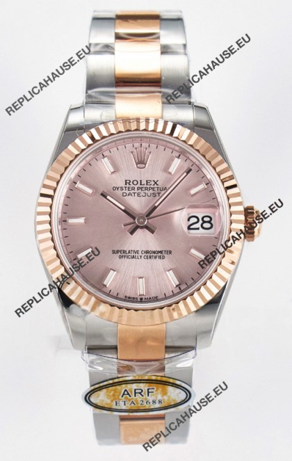 Rolex Super Clone Datejust ETA 2688 Movement 31MM Two Tone Rose Gold Swiss Champange Dial