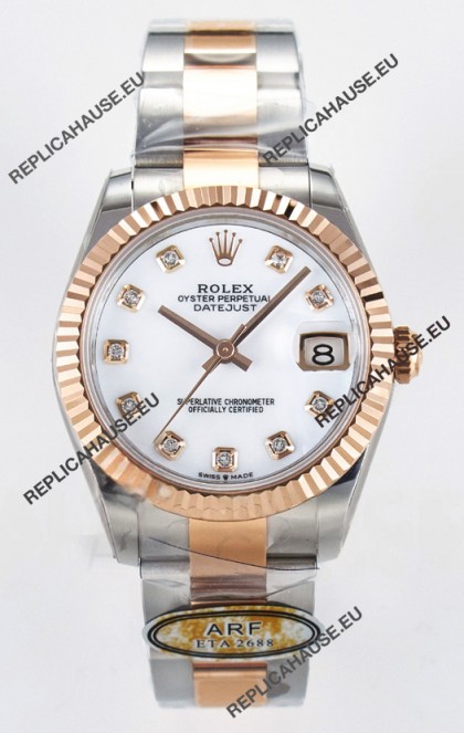 Rolex Super Clone Datejust ETA 2688 Movement 31MM Two Tone Rose Gold White Dial