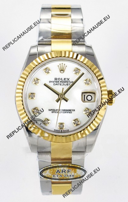 Rolex Super Clone Datejust ETA 2688 Movement 31MM Two Tone Yellow Gold Peal Dial
