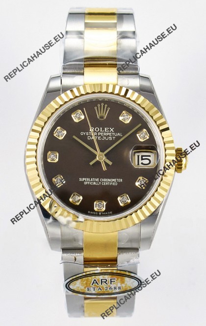 Rolex Super Clone Datejust ETA 2688 Movement 31MM Two Tone Yellow Gold Brown Dial 