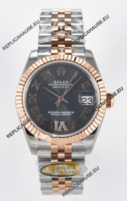 Rolex Super Clone Datejust ETA 2688 Movement 31MM Two Tone Rose Gold Swiss Grey Dial