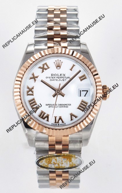 Rolex Super Clone Datejust ETA 2688 Movement 31MM Two Tone Rose Gold Swiss White Dial