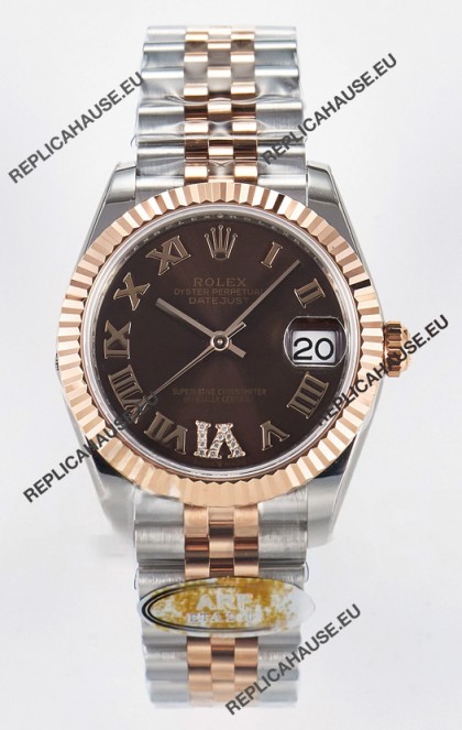 Rolex Super Clone Datejust ETA 2688 Movement 31MM Two Tone Rose Gold Swiss Brown Dial