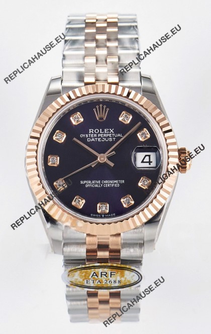 Rolex Super Clone Datejust ETA 2688 Movement 31MM Two Tone Rose Gold Swiss Purple Dial