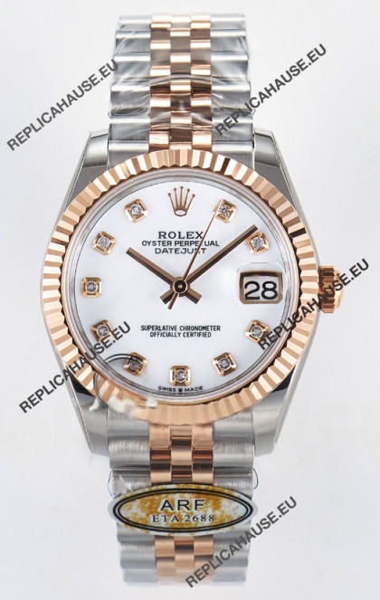 Rolex Super Clone Datejust ETA 2688 Movement 31MM Two Tone Rose Gold Swiss White Dial