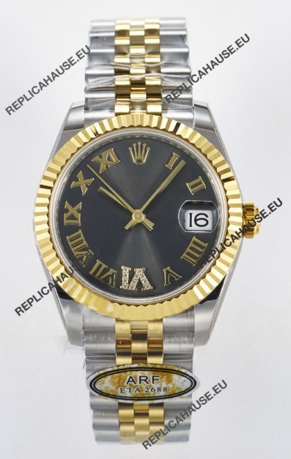 Rolex Super Clone Datejust ETA 2688 Movement 31MM Two Tone Yellow Gold Swiss Grey Dial