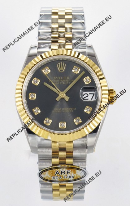 Rolex Super Clone Datejust ETA 2688 Movement 31MM Two Tone Yellow Gold Swiss Grey Dial