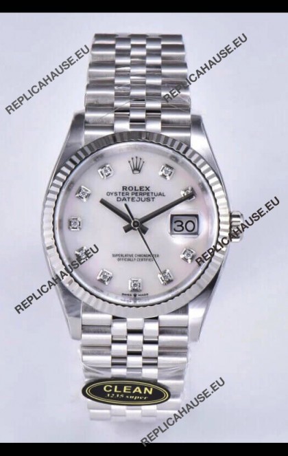 Rolex Datejust 126234 36MM Swiss Replica in 904L Steel in White Pearl Dial 1:1 Mirror Replica