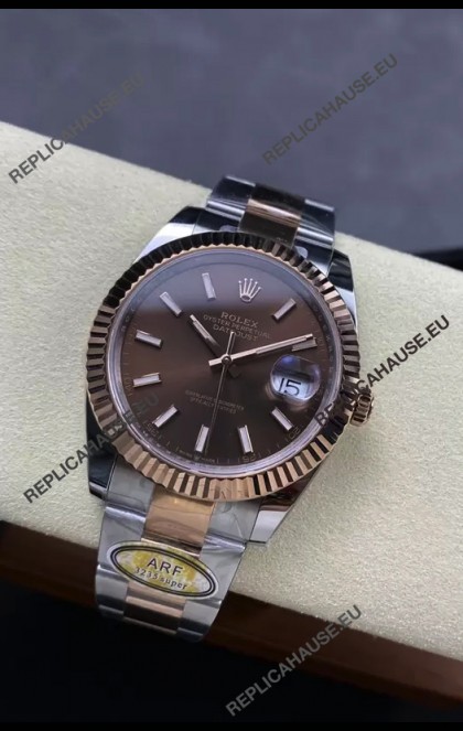 Rolex Datejust 126331 41MM ETA3235 72 Hours Power Brown Dial Oyster 1:1 Mirror Replica in Rose Gold 904L Steel