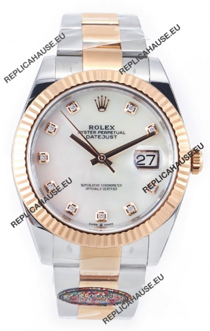 Rolex Datejust M126333 41MM ETA3235 72 Hours Power Pearl Dial Oyster 1:1 Mirror Replica Rose Gold 904L Steel