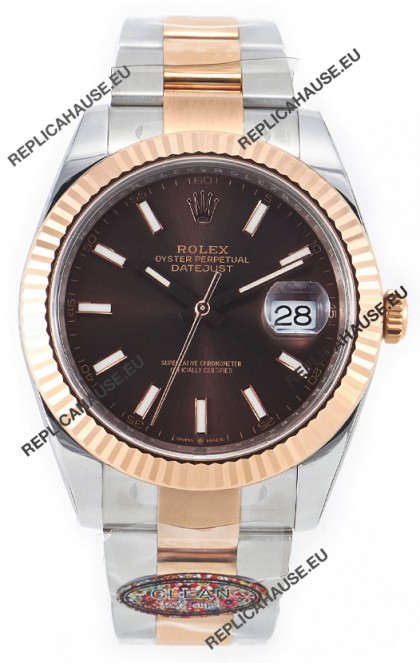 Rolex Datejust M126333 41MM ETA3235 72 Hours Power Brown Dial Oyster 1:1 Mirror Replica Rose Gold 904L Steel