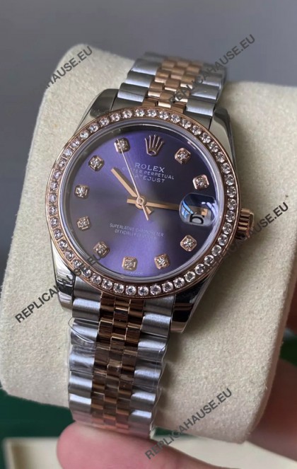 Rolex Datejust M278381RBR 31MM Swiss Replica Two Tone Rose Gold - Blue Dial 1:1 Mirror Quality