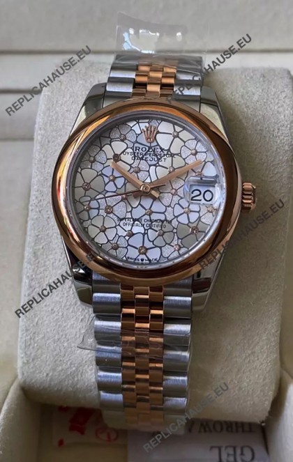 Rolex Datejust M278381RBR 31MM Swiss Replica Two Tone Rose Gold - Floral Motif Dial 1:1 Mirror Quality