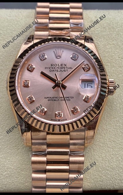 Rolex Datejust 31MM Swiss Watch in 904L Steel Rose Gold Dial 1:1 Mirror Replica