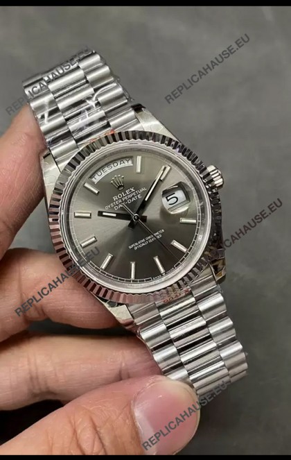 Rolex Day Date Presidential Stainless Steel Grey Dial Watch 40MM - 1:1 Mirror Quality