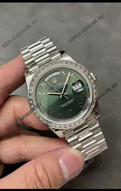 Rolex Day Date Presidential Stainless Steel Olive Green Arab Dial Watch 40MM - 1:1 Mirror Quality